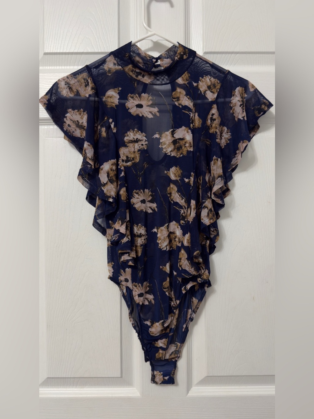 cleo Navy Floral Ruffle Bodysuit
